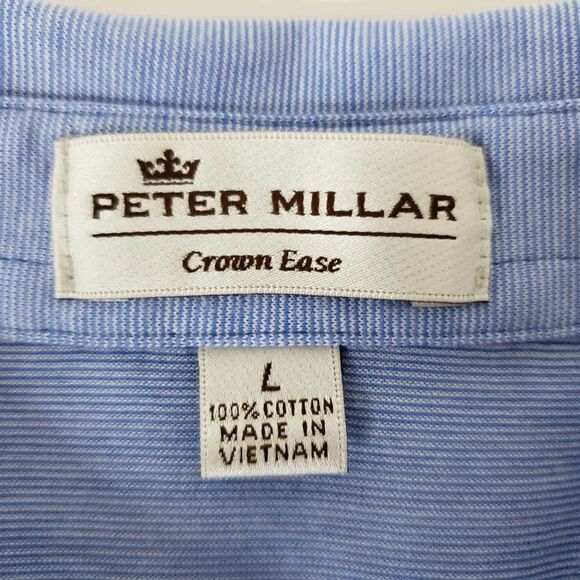 PETER MILLAR Crown Ease Briarwood Stripe Nanoluxe Polo Shirt Men L Cotton Blue - Picture 11 of 13